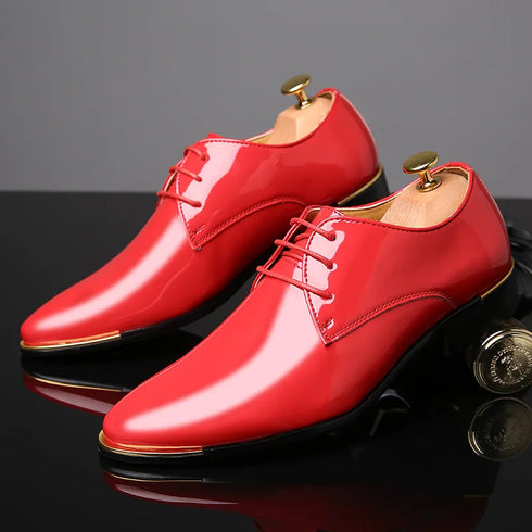 Elegant Oxford Dress Shoes for Men - Luxurious Patent Leather Formal Footwear for Weddings and Office Events, Sizes 38-48, Soft Rubber Outsole and Pointed Toe Design